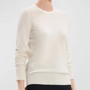 Theory Women M Ivory Soft Cashmere Sheer Kaylenna Crewneck Pullover Sweater NWT